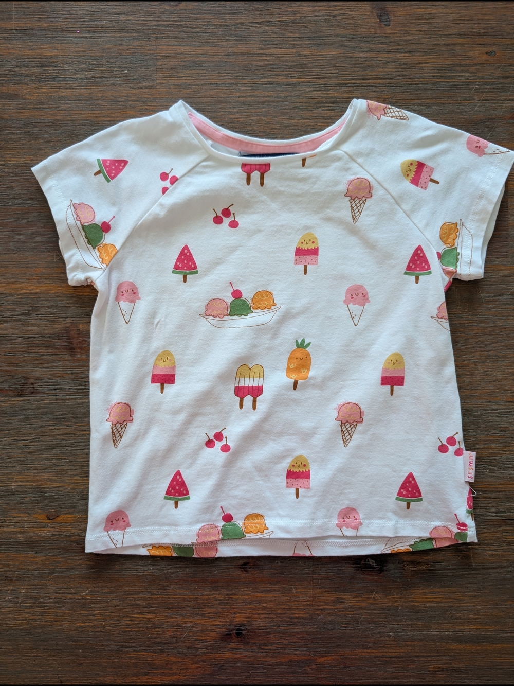 Kids White Ice Cream Print Short Sleeve Top